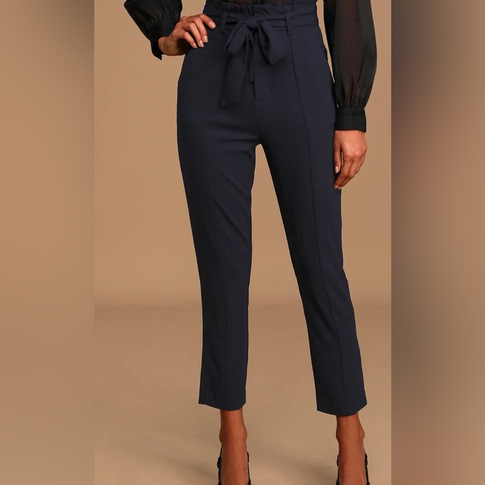 Navy Blue High-Waisted Crop Pants (S)